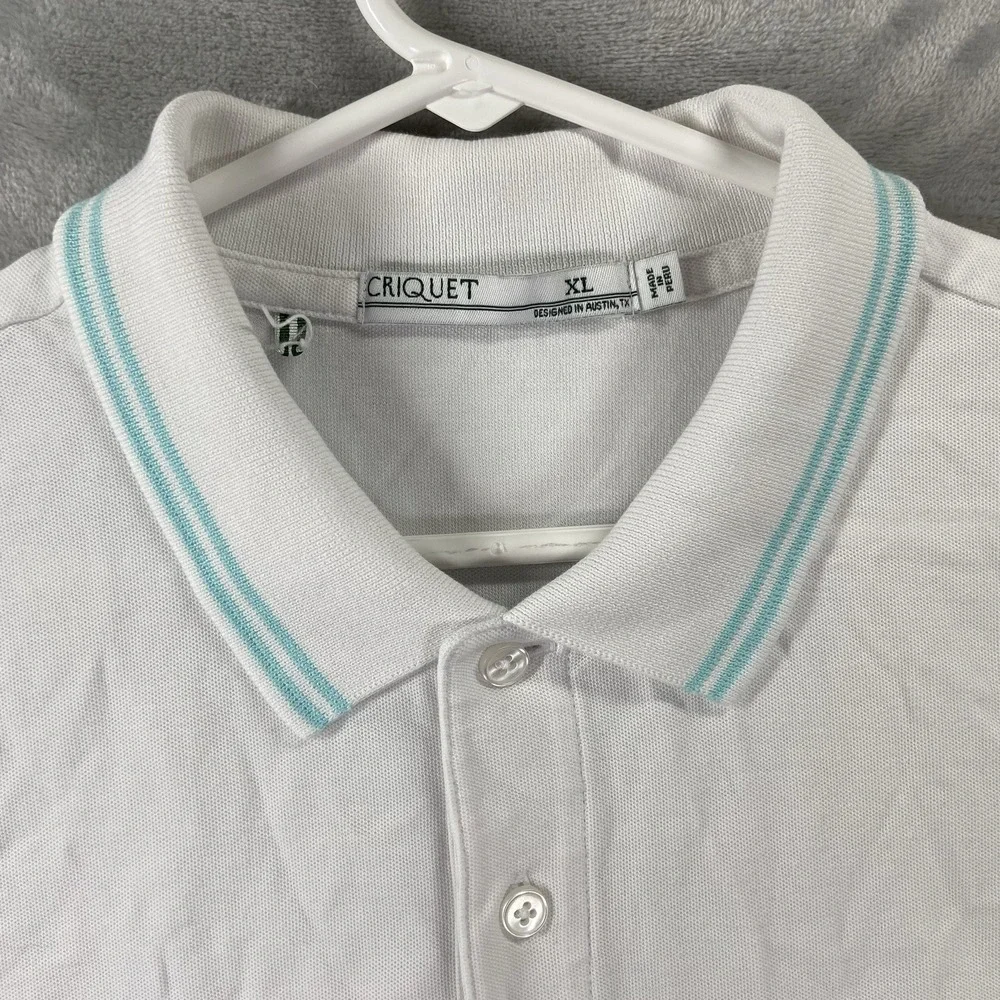 Criquet Shirt Mens XL Polo White Short Sleeve 100% Pima Cotton Chest Pocket Peru